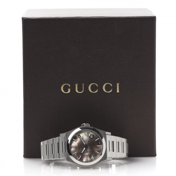 GUCCI Stainless Steel Black Mother of Pearl 115 Pantheon Quartz Watch - Picture 4 of 10